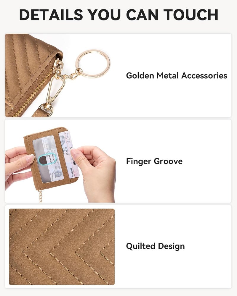 Bostanten Credit Card Holder Wallet RFID Blocking Leather Small Wallet for Women Zipper Keychain Wallet with Wristlet Suede Brown - Image 3